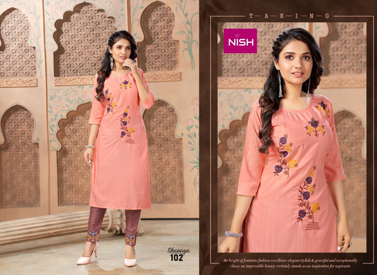 Nish Shanaya New Ethnic Wear Chinon Kurti With Pant Collection